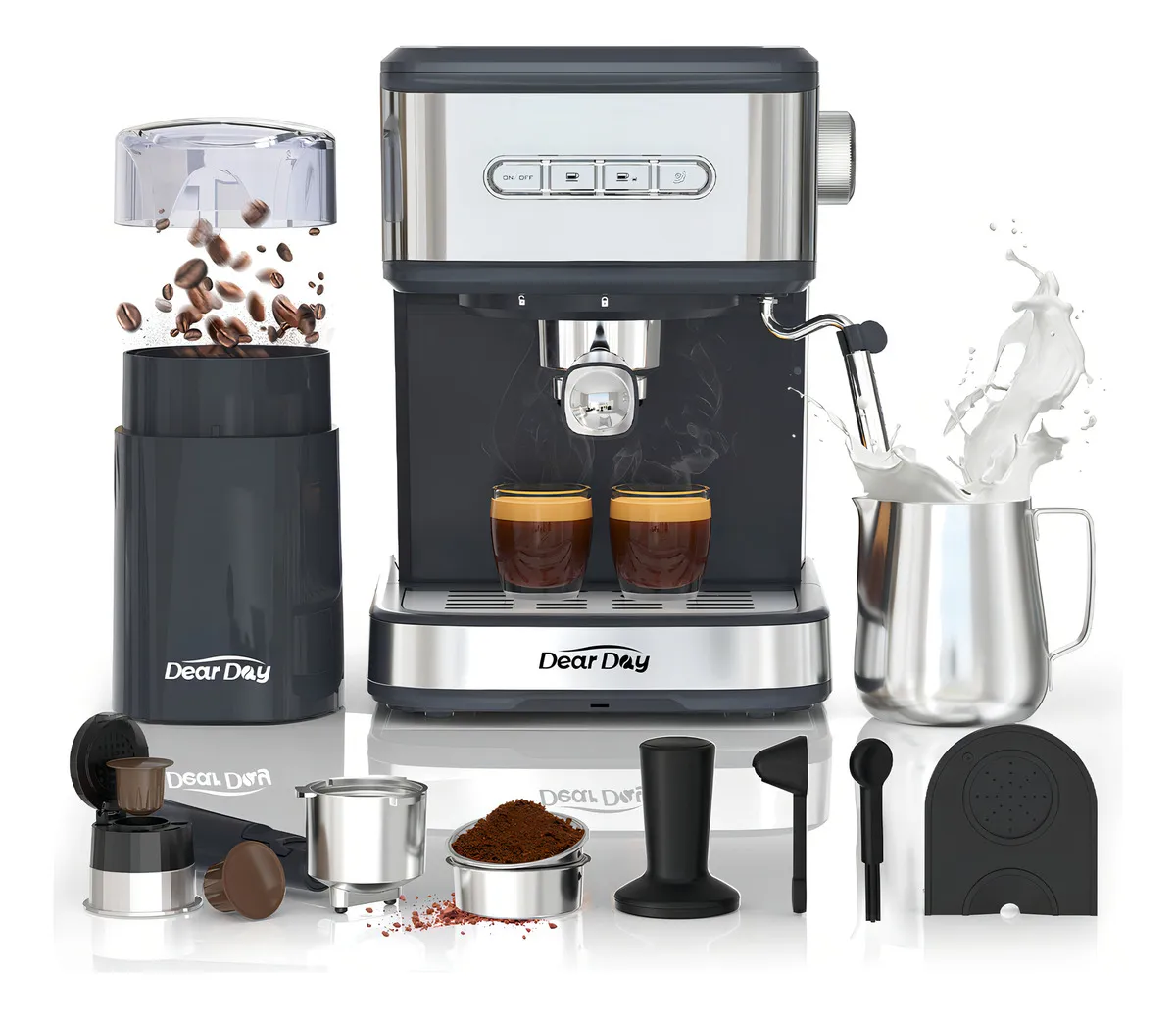 Cafetera Espresso Profesional Dear Day con Molino y Accesorios